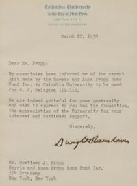 EISENHOWER, Dwight D., President (1890-1969). Typed letter signed ("Dwight D. Eisenhower"), to Mr. Propp. New York, 20 March 1950.