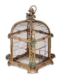 A Continental Giltwood and Painted Wirework Lantern