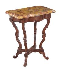 A Pair of Victorian Rococo Revival Walnut Side Chairs and a Victorian Side Table
