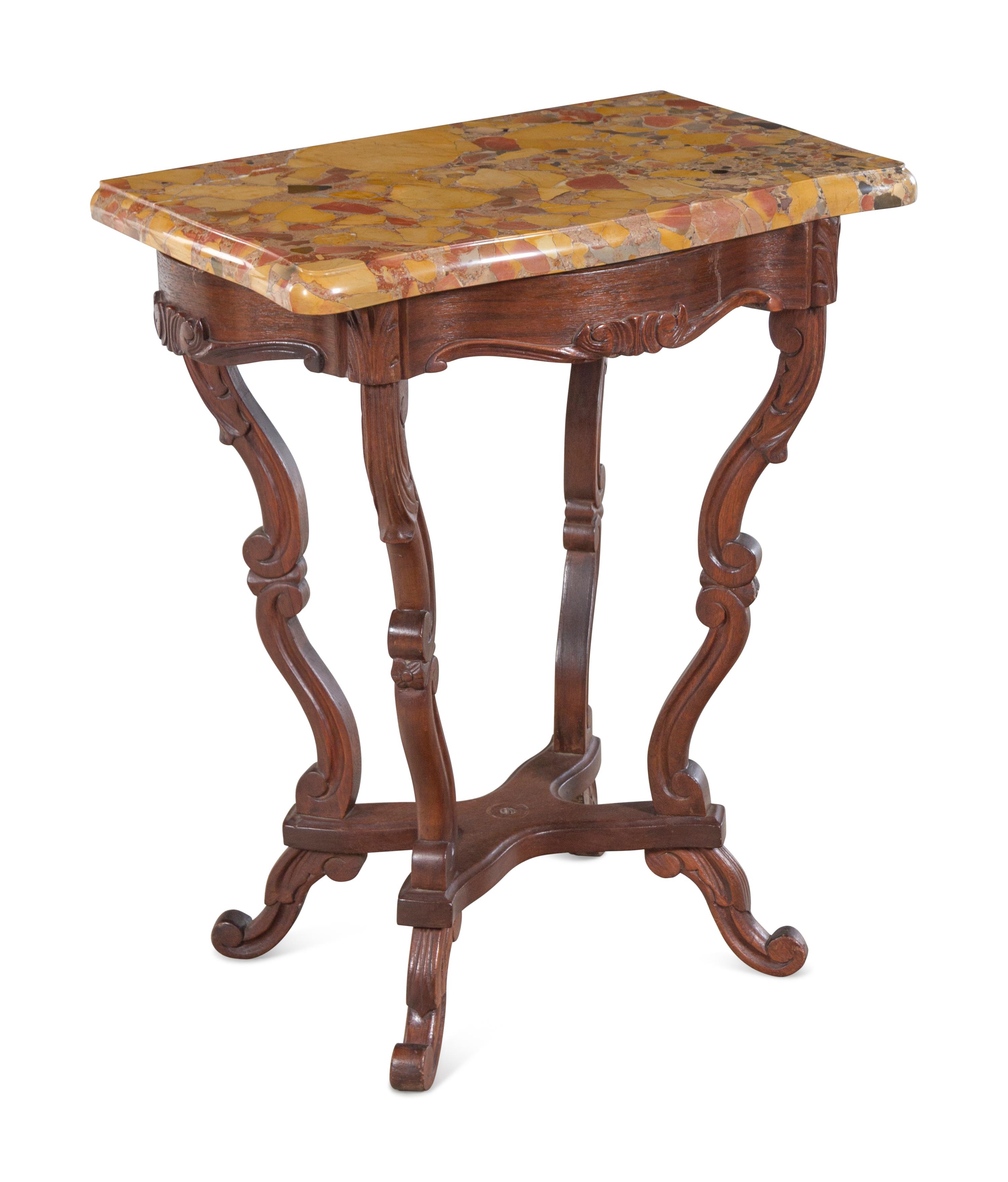 A Pair of Victorian Rococo Revival Walnut Side Chairs and a Victorian Side Table