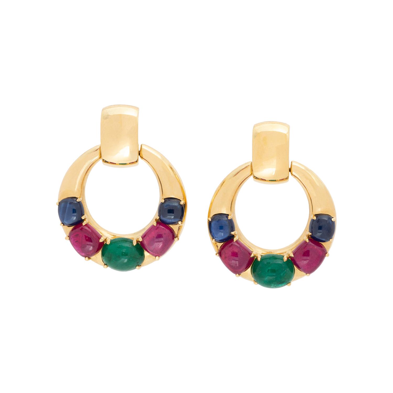 SEAMAN SCHEPPS, MULTIGEM AND YELLOW GOLD EARRINGS
