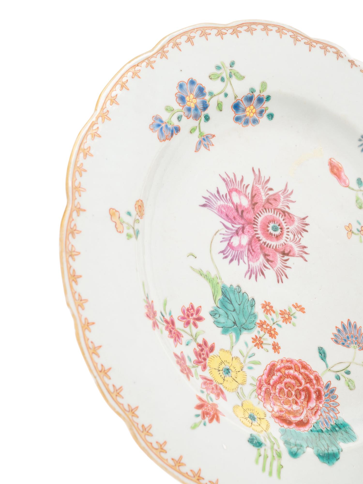 Three Chinese Export Famille Rose Porcelain Plates