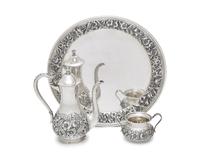 A Group of Three Sterling Silver Floral Repousse Tablewares