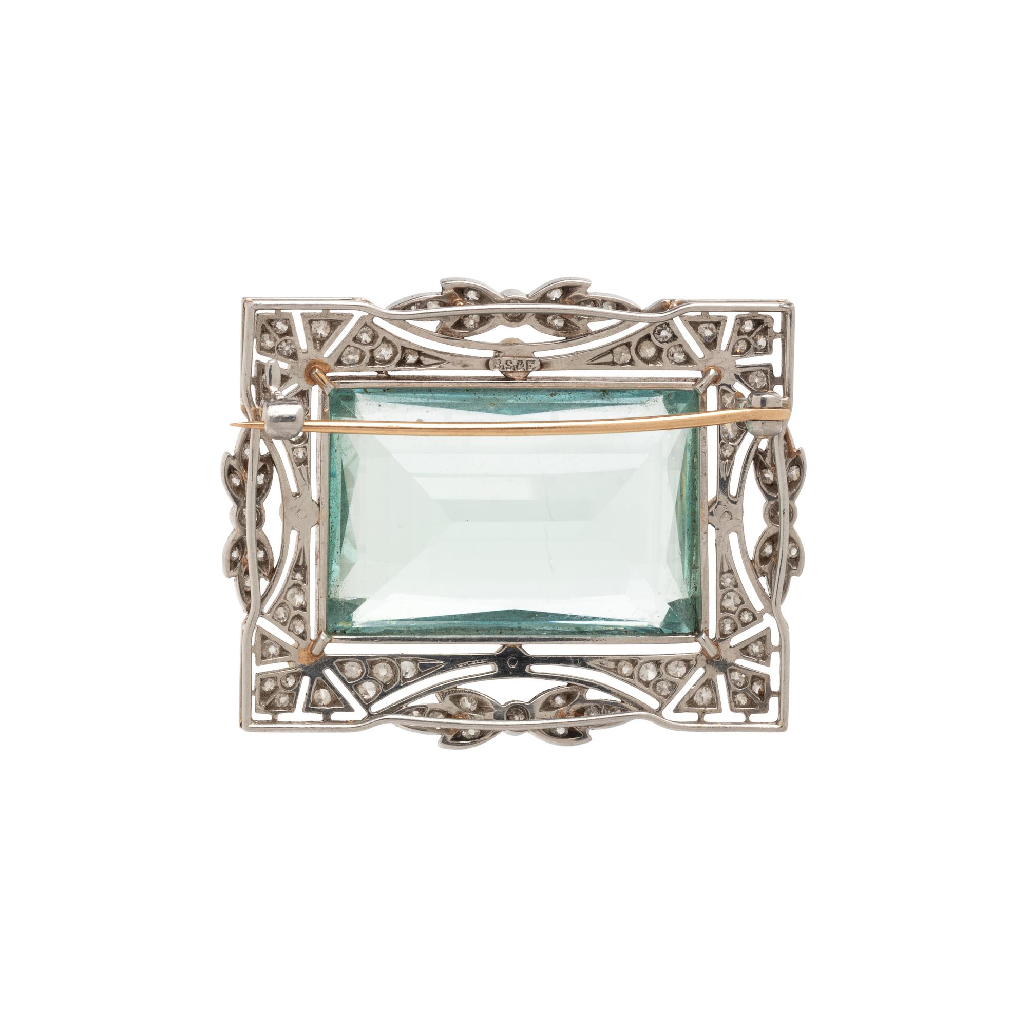 BLACK, STARR & FROST, EDWARDIAN, AQUAMARINE, DIAMOND, AND SEED PEARL BROOCH