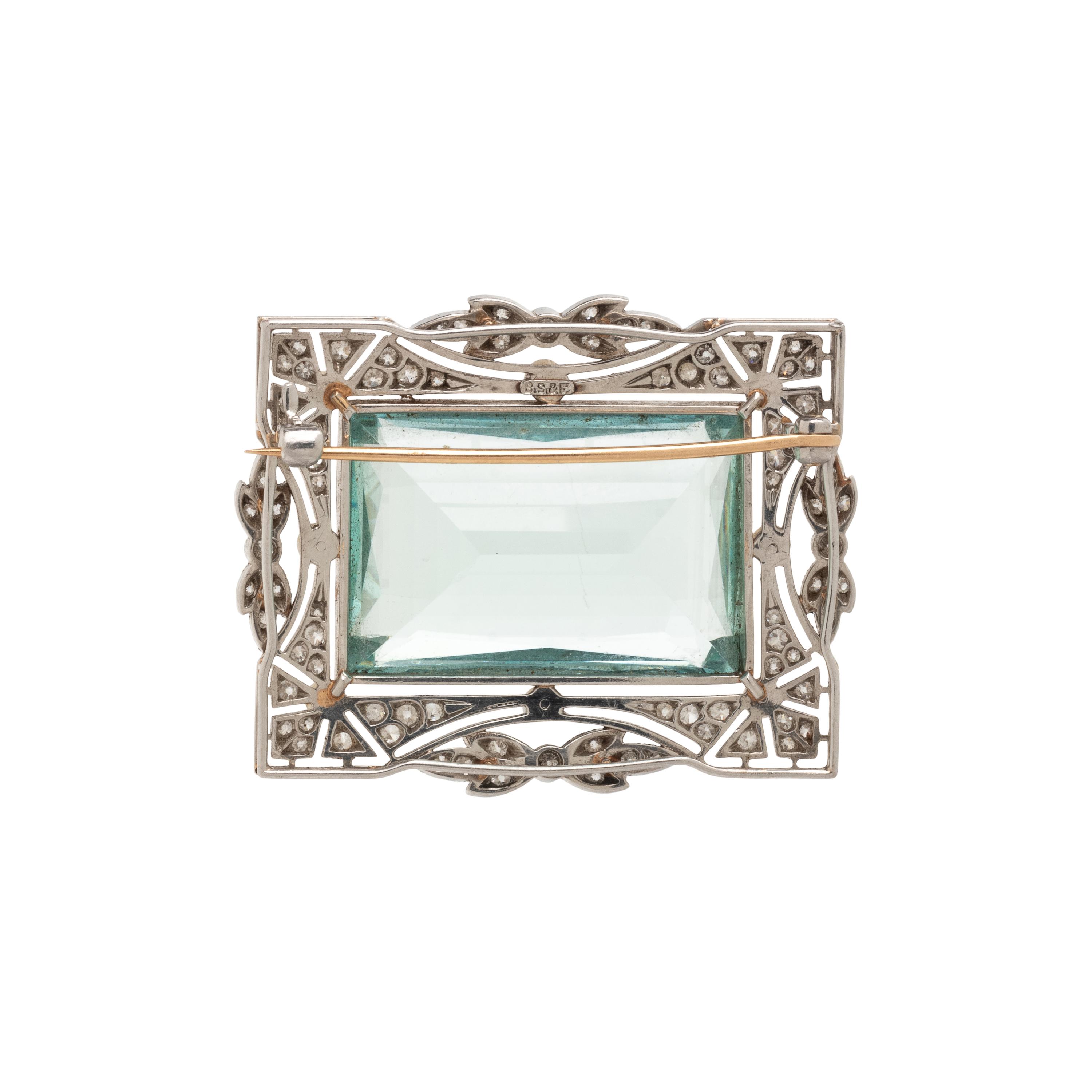 BLACK, STARR & FROST, EDWARDIAN, AQUAMARINE, DIAMOND, AND SEED PEARL BROOCH