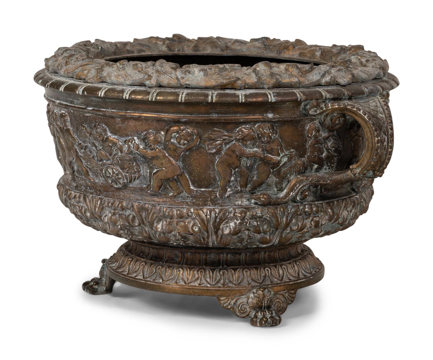 A Brass Two-Handled Jardinière with Bacchic Figures