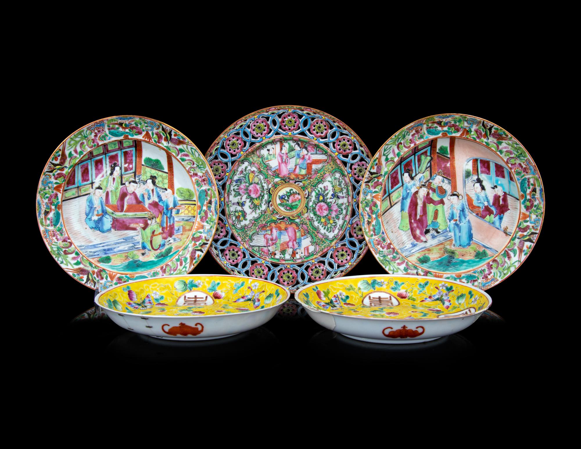 Five Chinese Famille Rose Porcelain Plates
