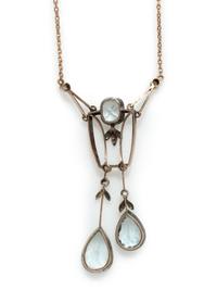 RUSSIAN, ART NOUVEAU, AQUAMARINE AND DIAMOND LARIAT NECKLACE