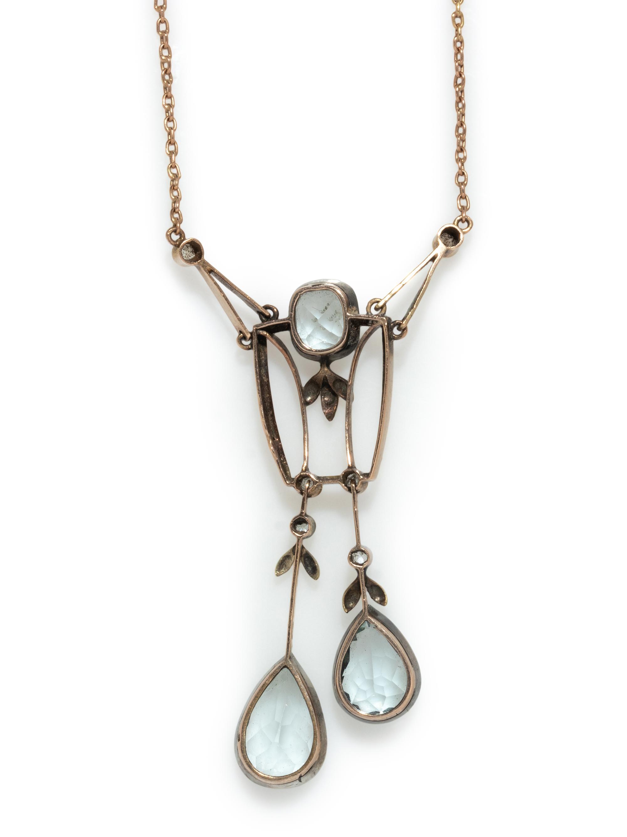 RUSSIAN, ART NOUVEAU, AQUAMARINE AND DIAMOND LARIAT NECKLACE