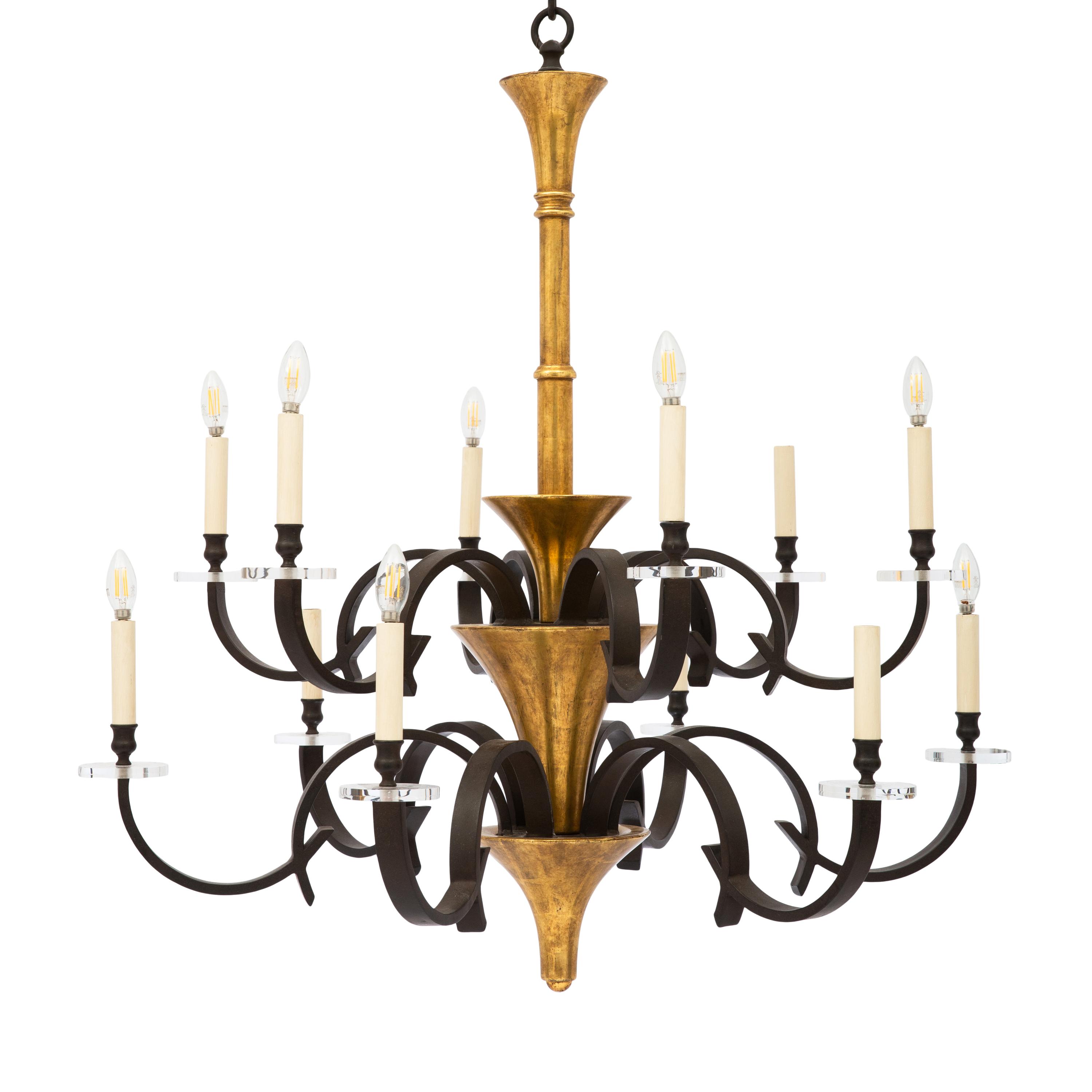 A Paul Ferrante Iron and Giltwood Chandelier