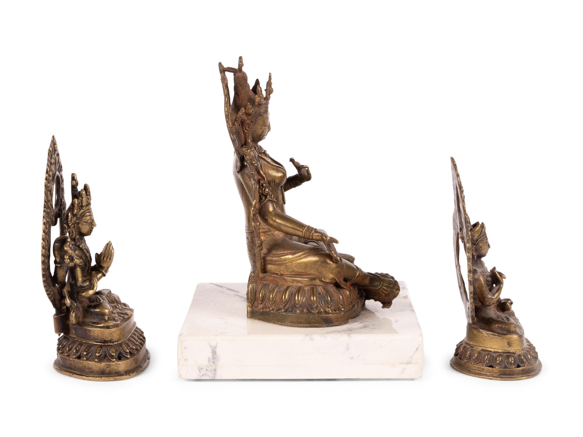 Three Sino-Tibetan and Nepalese Gilt Bronze Figures of Bodhisattva