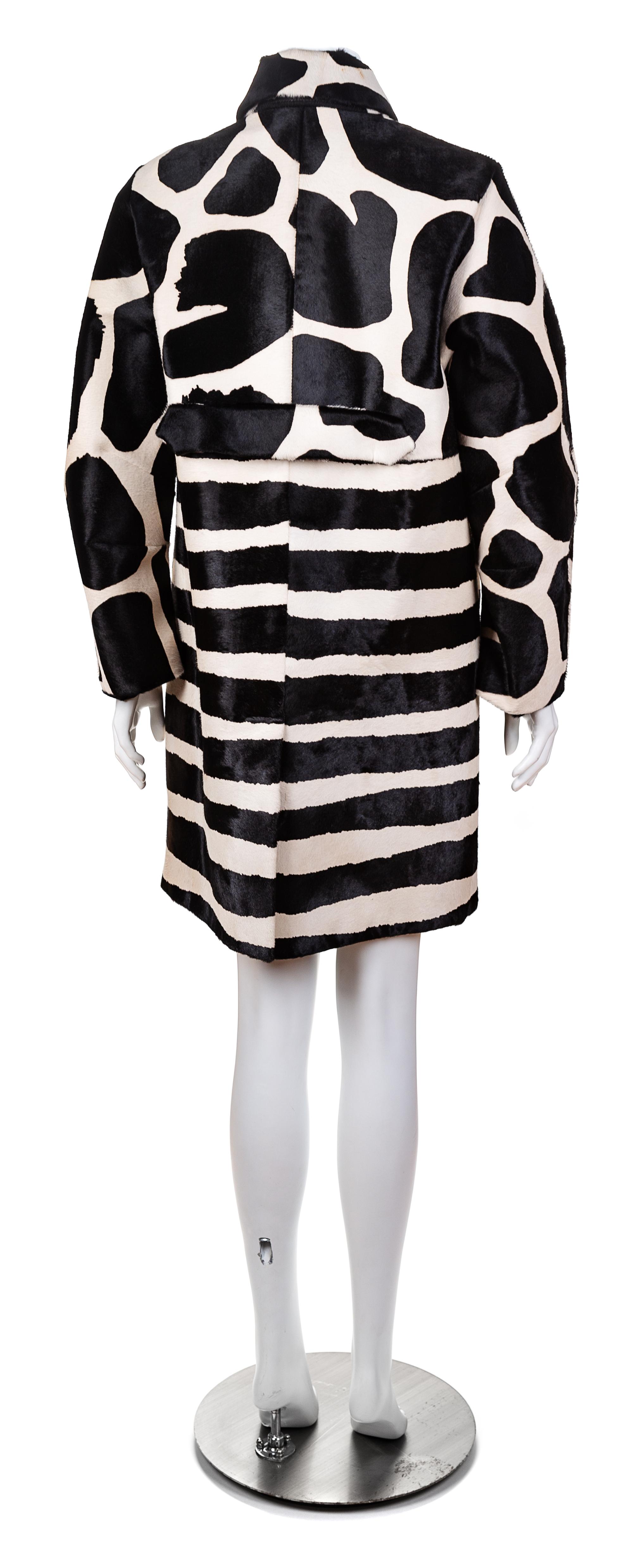 A Burberry Prorsum Calf Hair Animal Print Coat, Size 42.