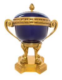 A Sevres Gilt Bronze Mounted Porcelain Cache Pot Width over handles 17 1/4 inches. — 19TH CENTURY