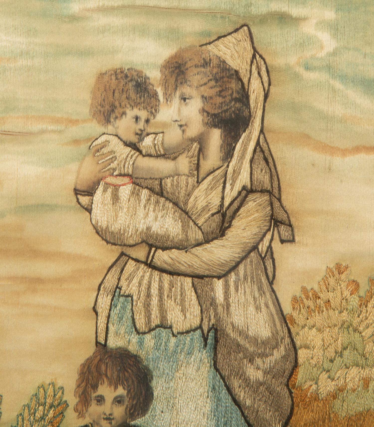 An English Needlework and Painted Silk Picture of Britannia