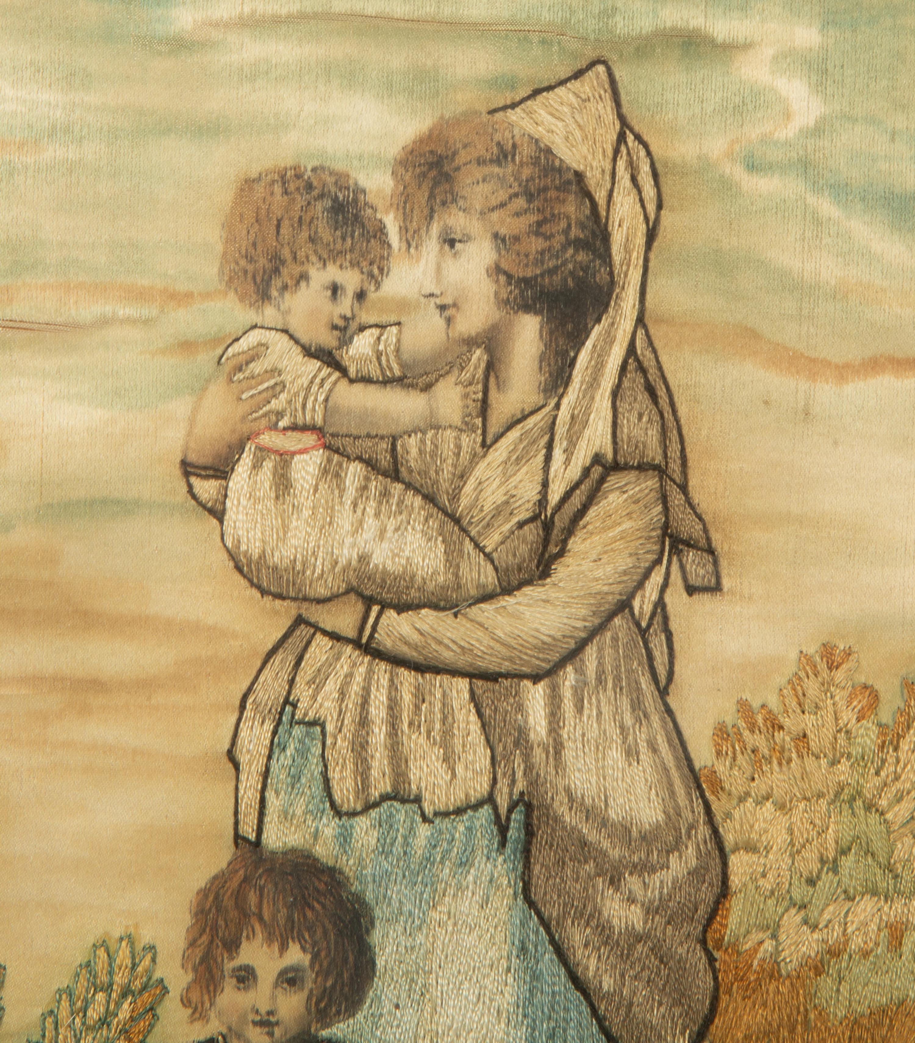 An English Needlework and Painted Silk Picture of Britannia