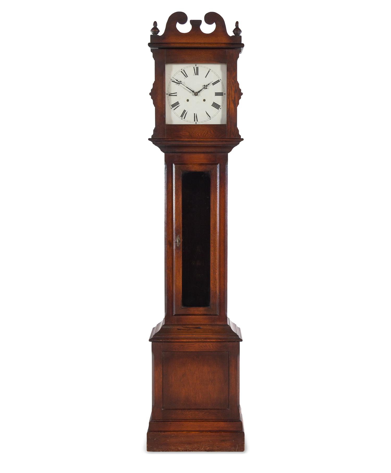An American Oak Tall Case Clock