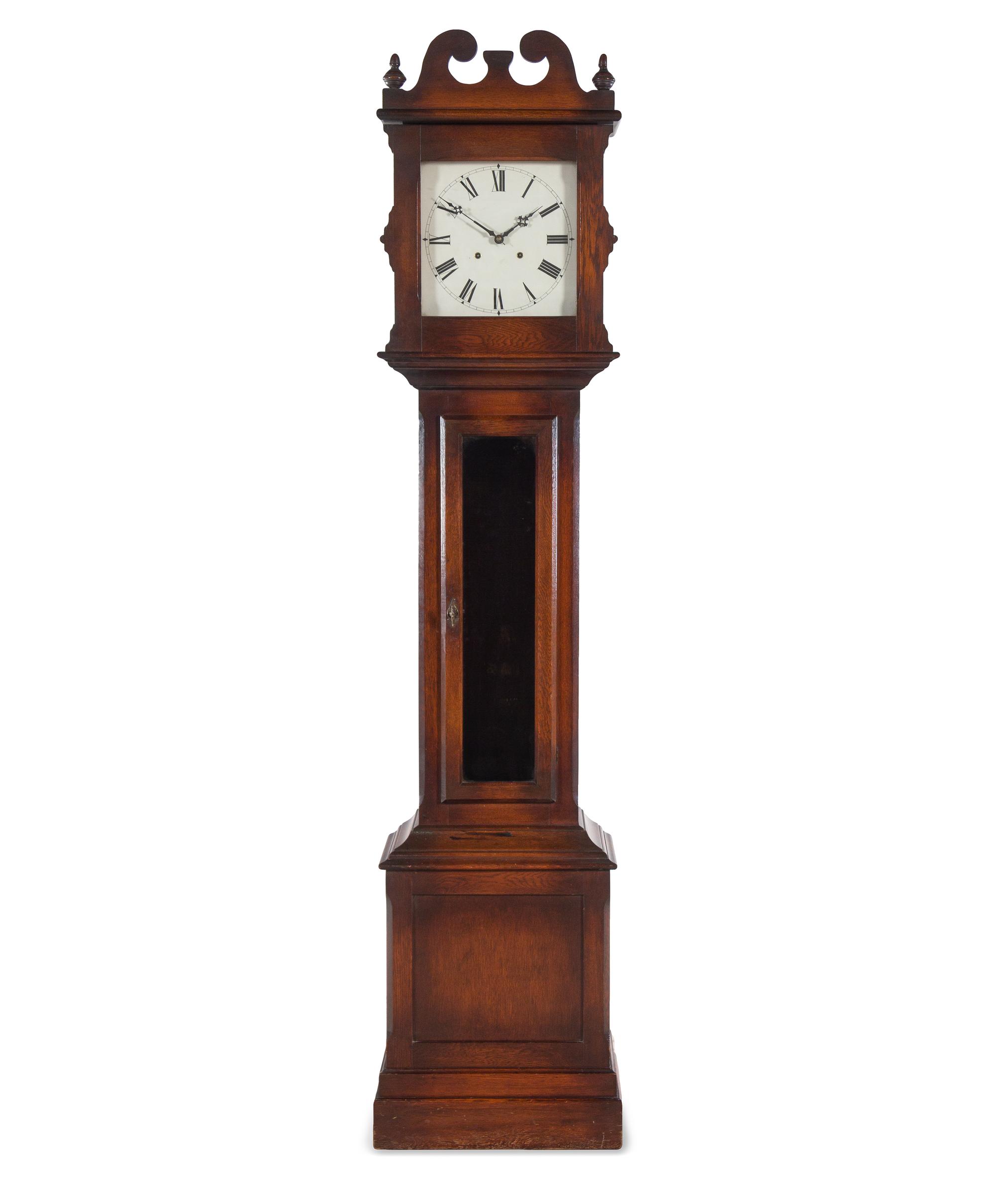 An American Oak Tall Case Clock