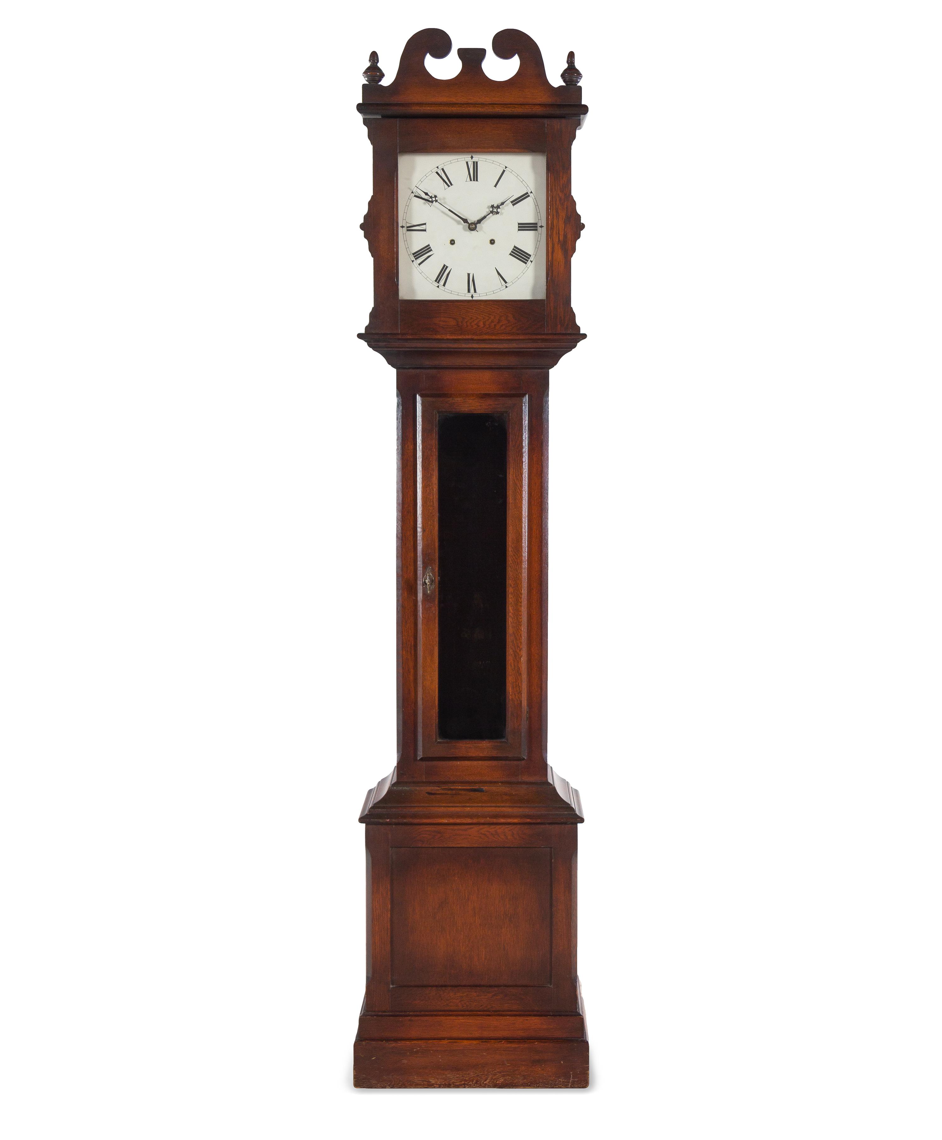 An American Oak Tall Case Clock