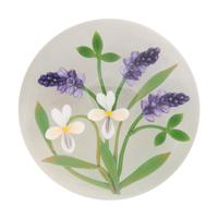 A Chris Buzzini Three Lavender Spears and Two White Flowers Glass Paperweight