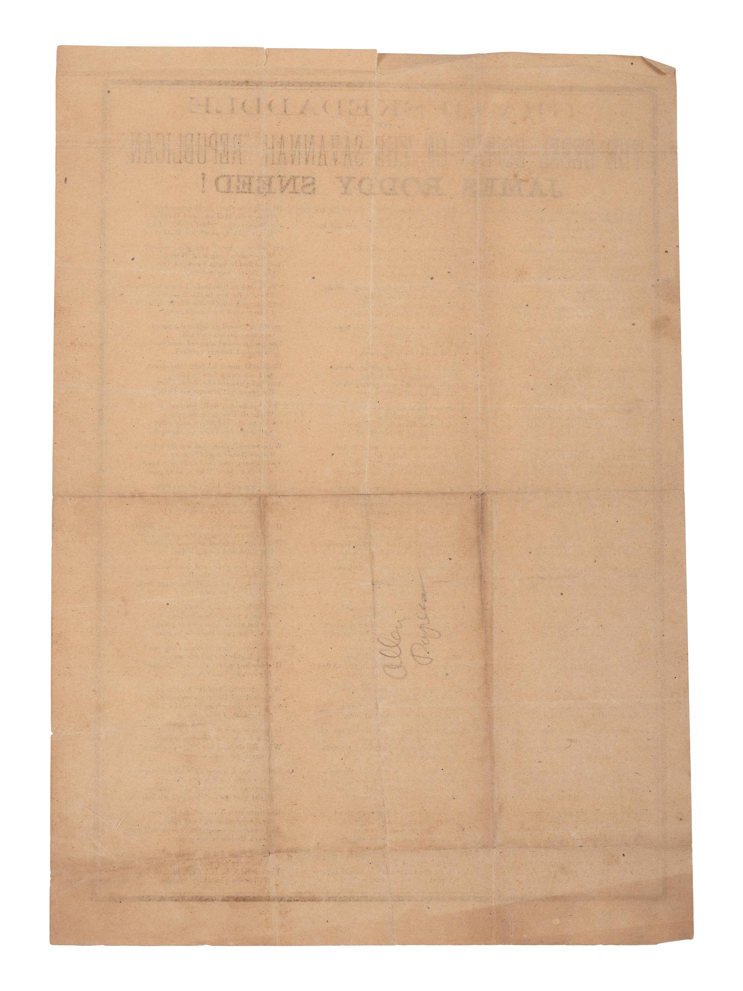 Grand Skedaddle of the Rebel Editor of the Savannah "Republican," James Roddy Sneed! N.p.: n.p., [ca 1864-1865].