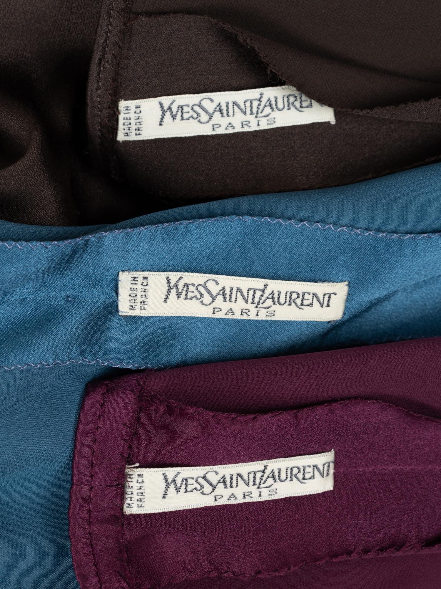 Three Yves Saint Laurent Haute Couture Silk Satin Blouses, 1979-81
