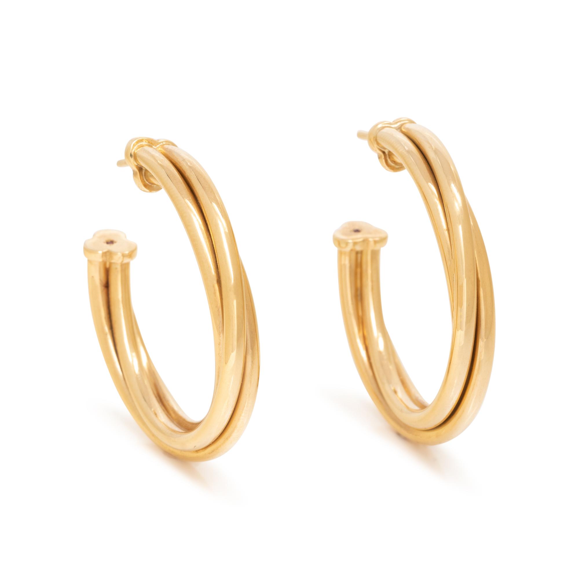 ROBERTO COIN, YELLOW GOLD TWISTED HOOP EARRINGS