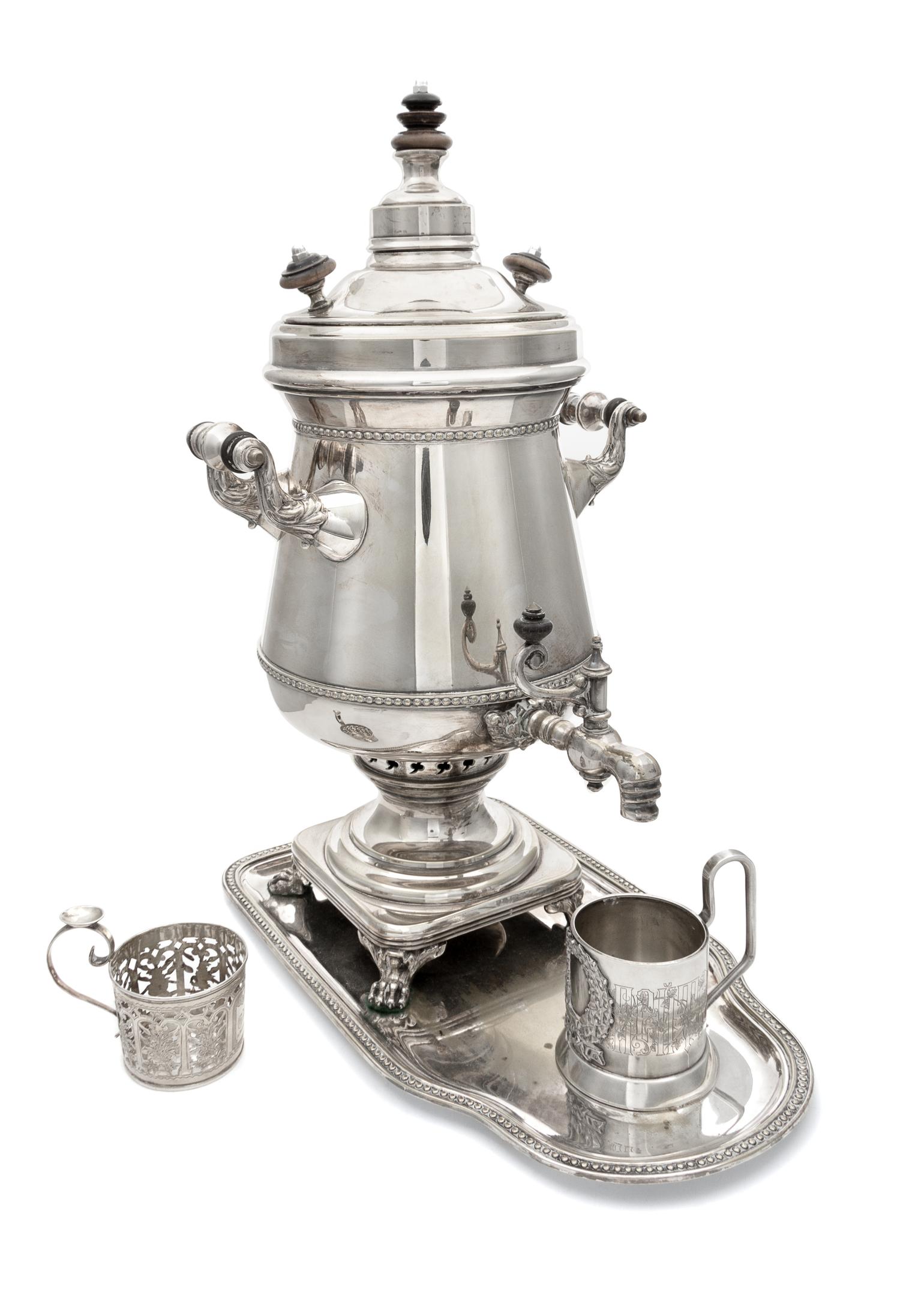 A Russian Silver-Plate Samovar and Tray