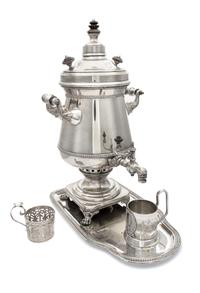 A Russian Silver-Plate Samovar and Tray