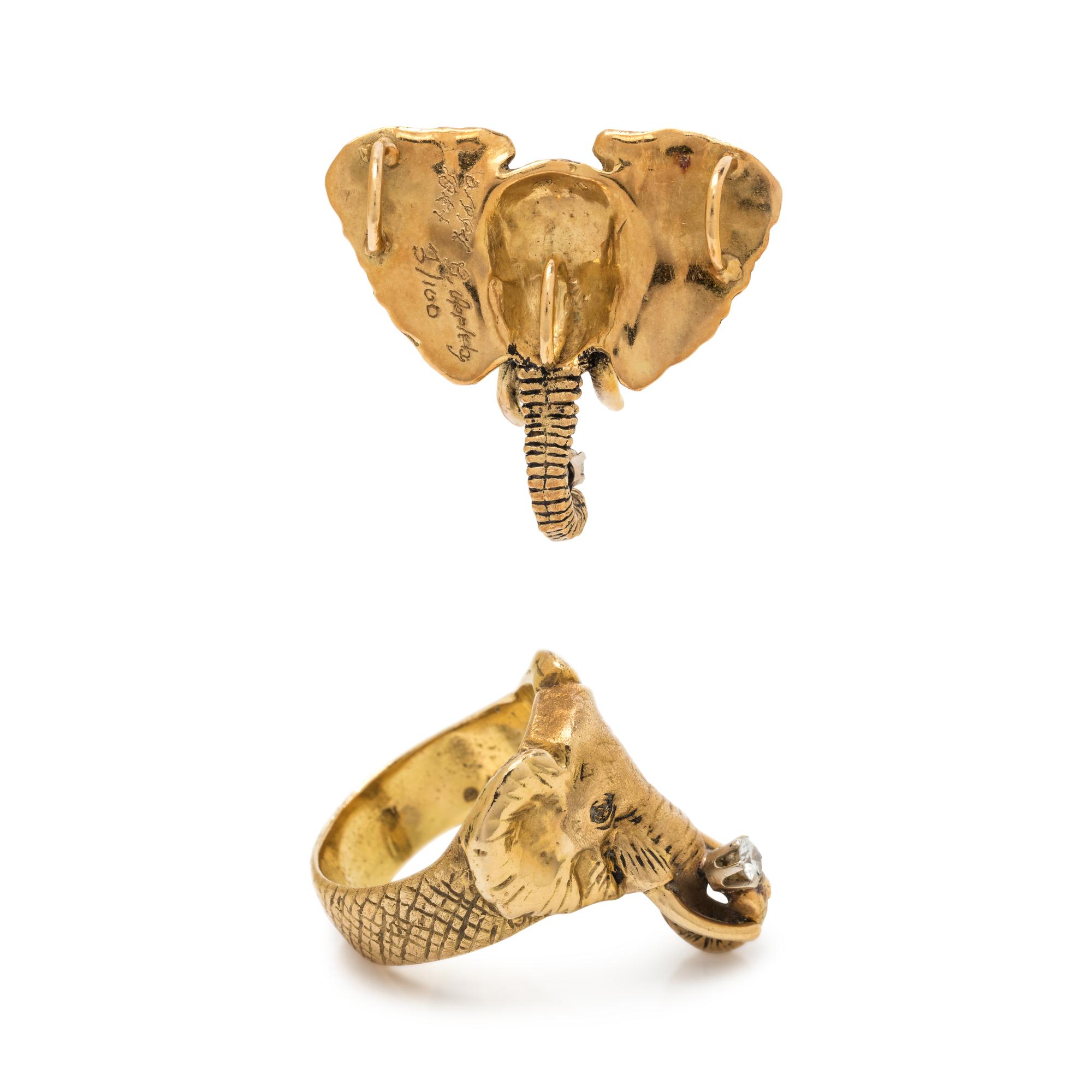 GREGORY APPLEBY, YELLOW GOLD AND DIAMOND ELEPHANT SET