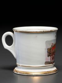 A Porcelain Occupational Shaving Mug Depicting a Lumber Wagon