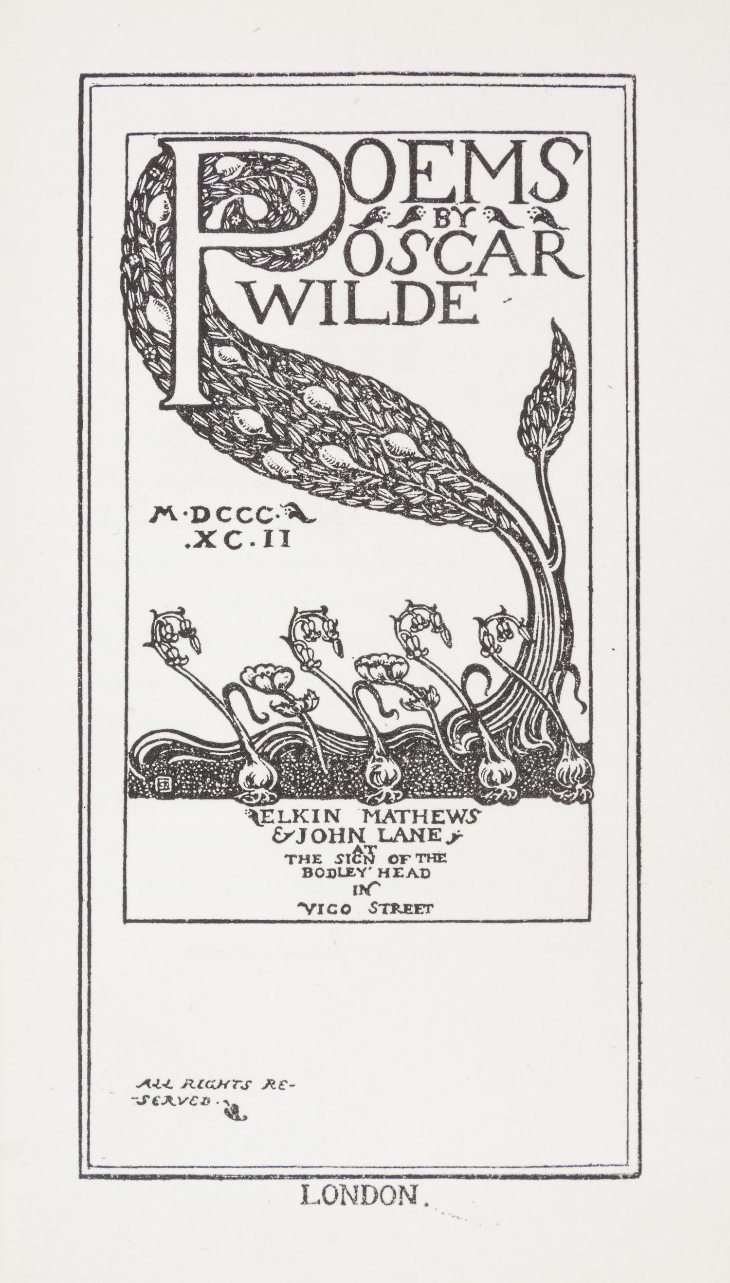 WILDE, OSCAR. Poems. London, 1892. Limited edition, signed by Wilde.