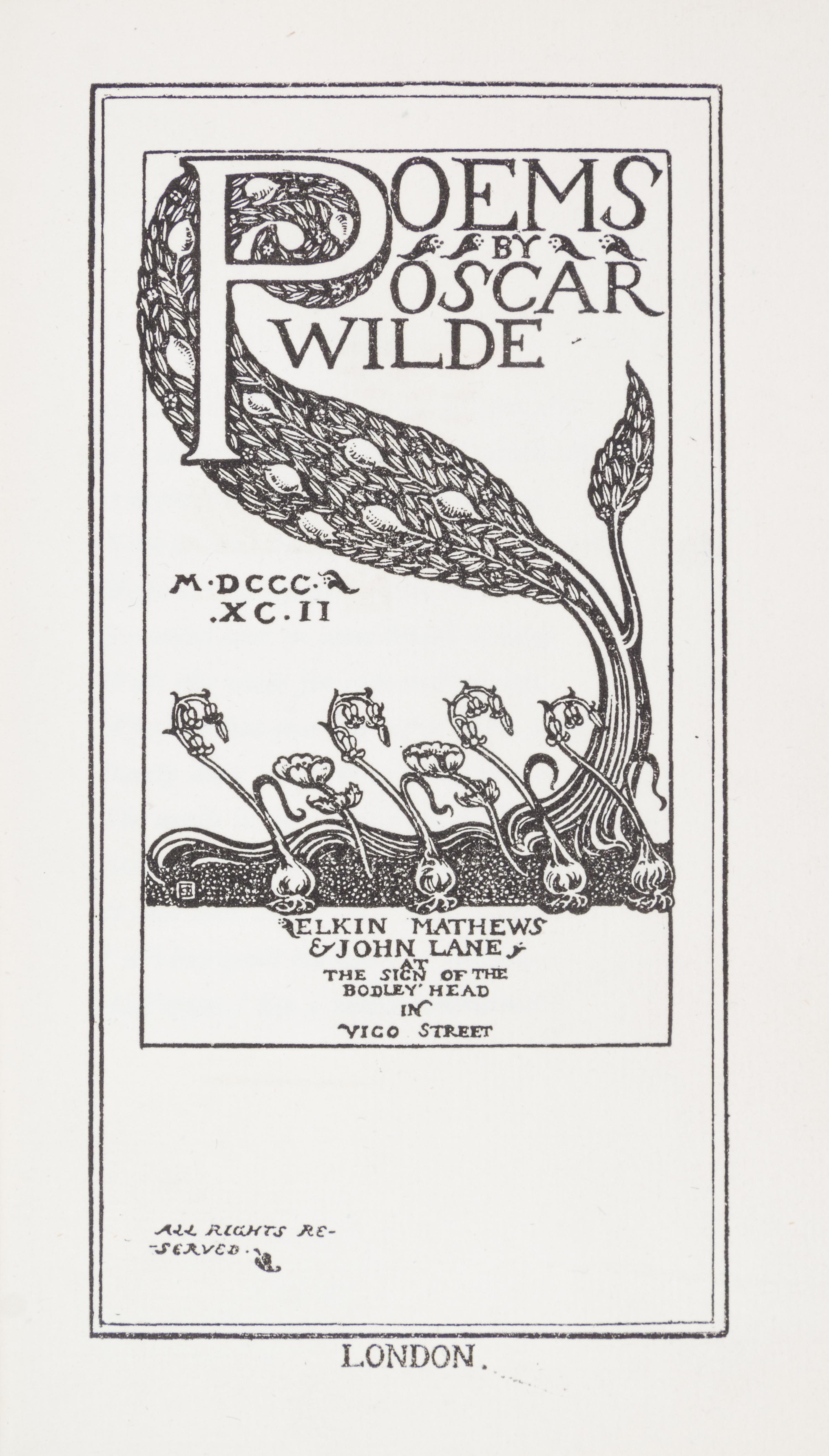 WILDE, OSCAR. Poems. London, 1892. Limited edition, signed by Wilde.