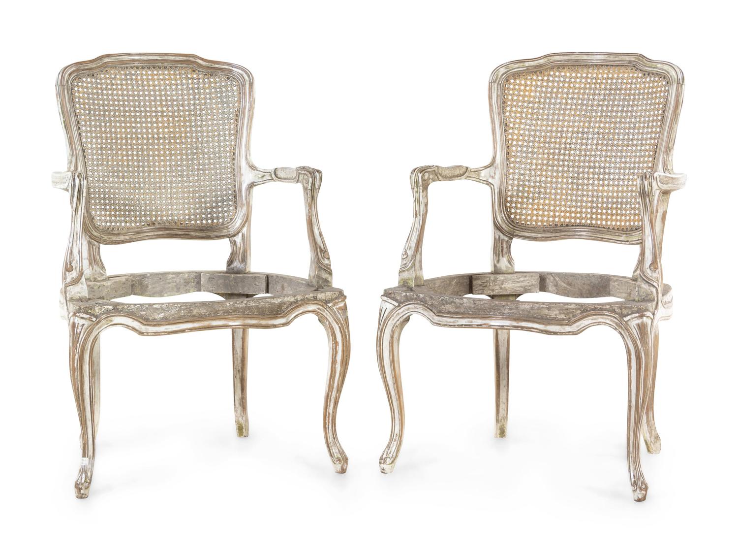 A Pair of Louis XV Style Painted Fauteuils