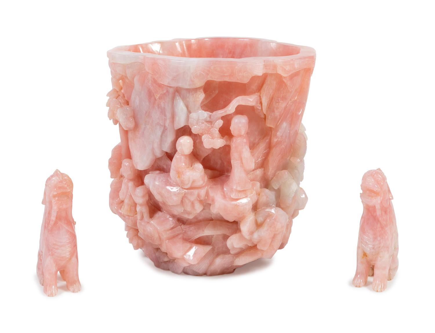 A Chinese Carved Rose Quartz Brush Washer