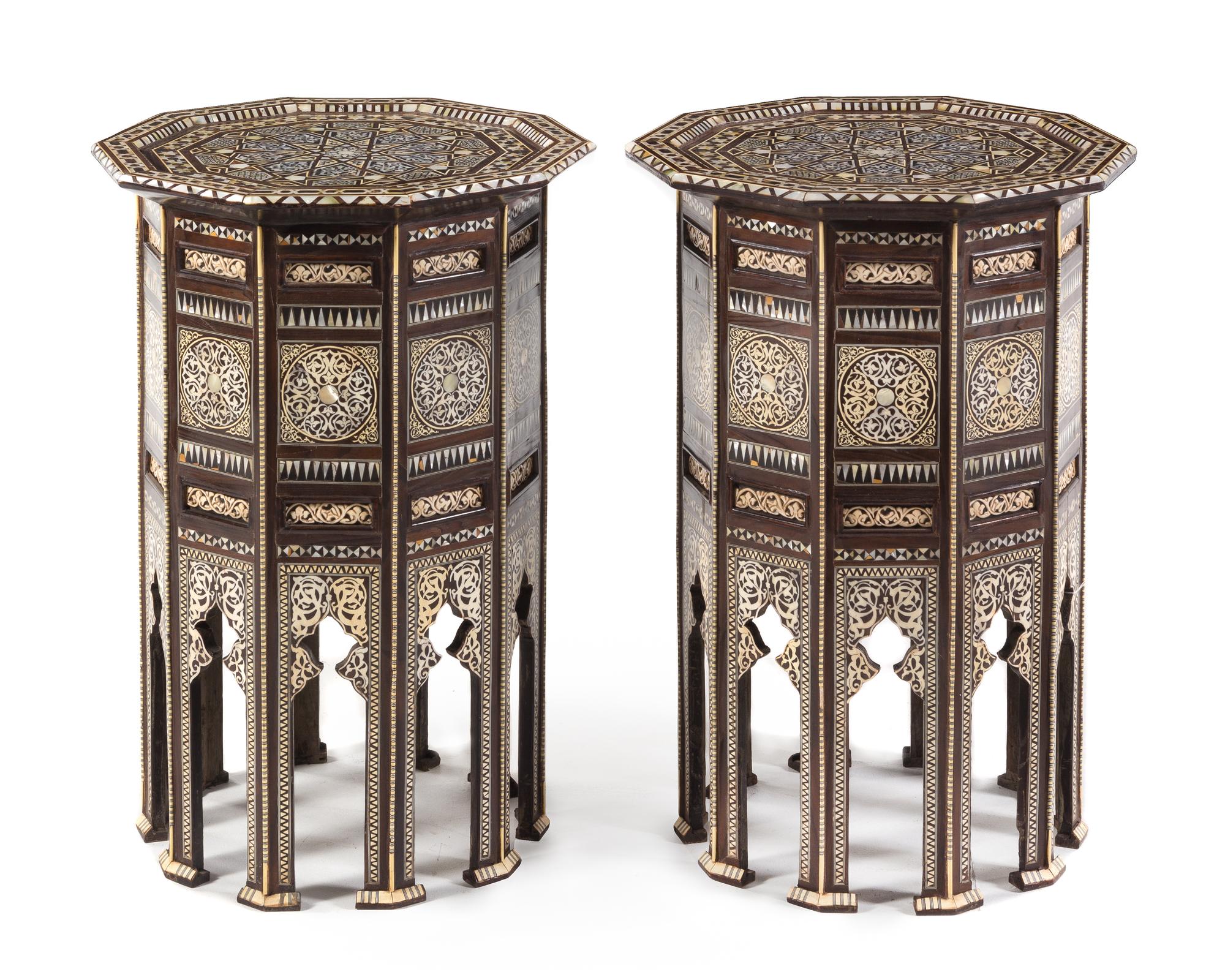 A Pair of Moorish Inlaid Side Tables Height 31 x width 18 inches. — 20TH CENTURY