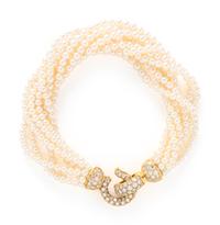 CARTIER, LONDON, CULTURED PEARL AND DIAMOND MULITSTRAND BRACELET
