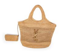 SAINT LAURENT RAFFIA ICARE TOTE WITH SUNGLASSES CASE