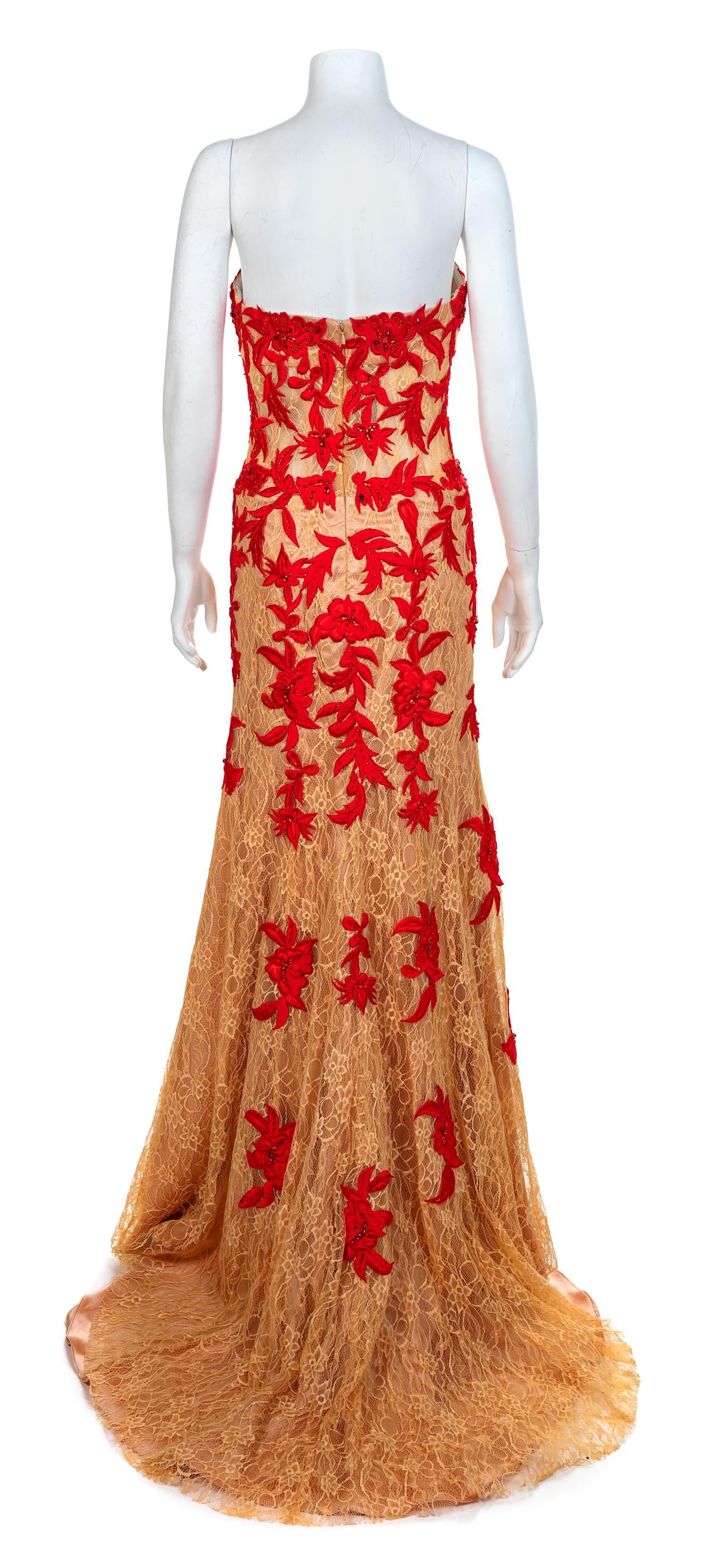 Jovani Tan Lace Strapless Illusion Mermaid Dress, 2000s Size label: 6