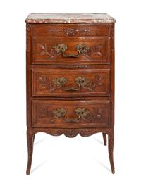A Louis XV Style Chestnut Marble-Top Chest of Drawers