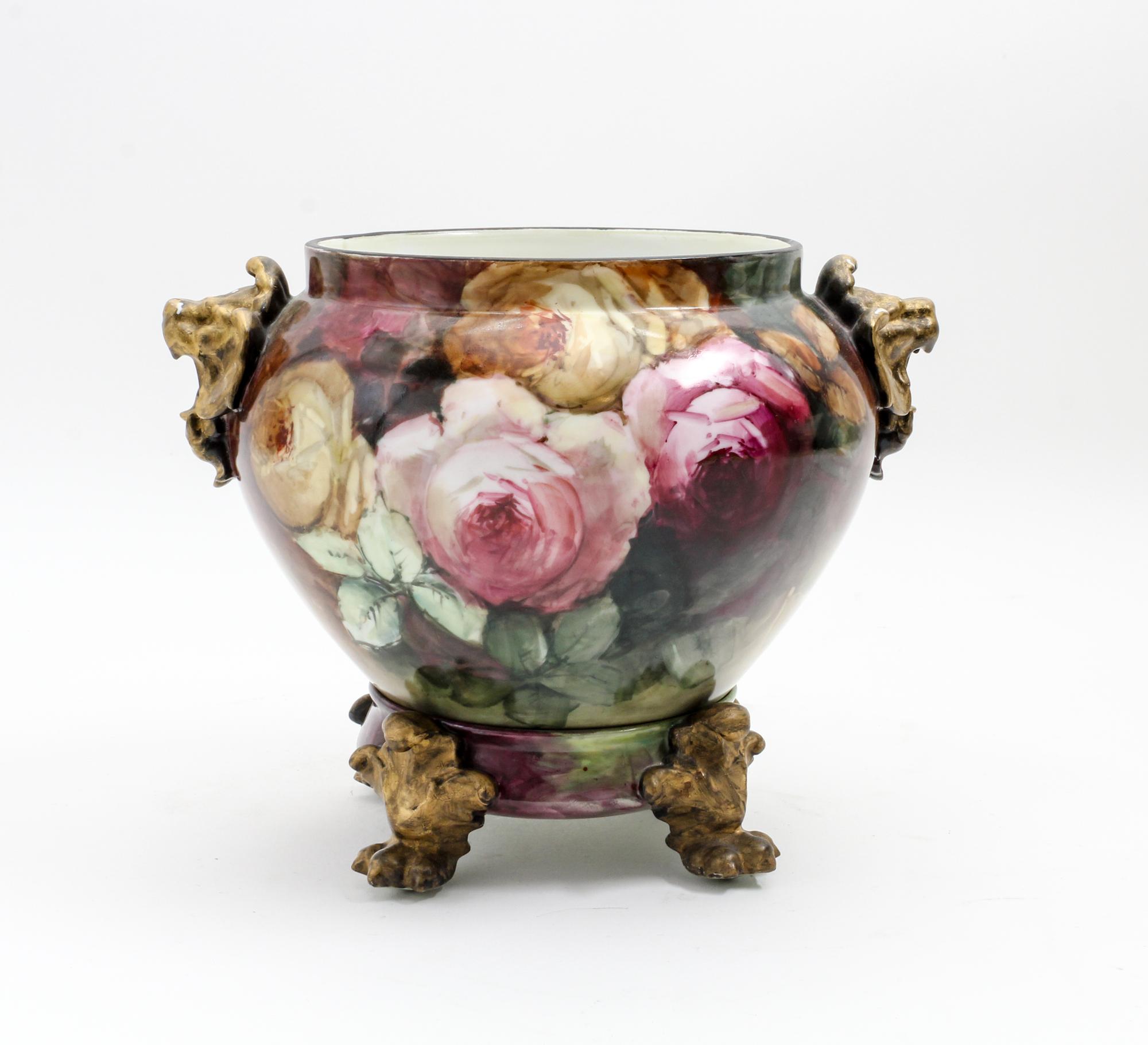 A Delinieres & Company Limoges Porcelain Jardiniere on Stand Width over handles 12 inches. — LATE 19TH CENTURY