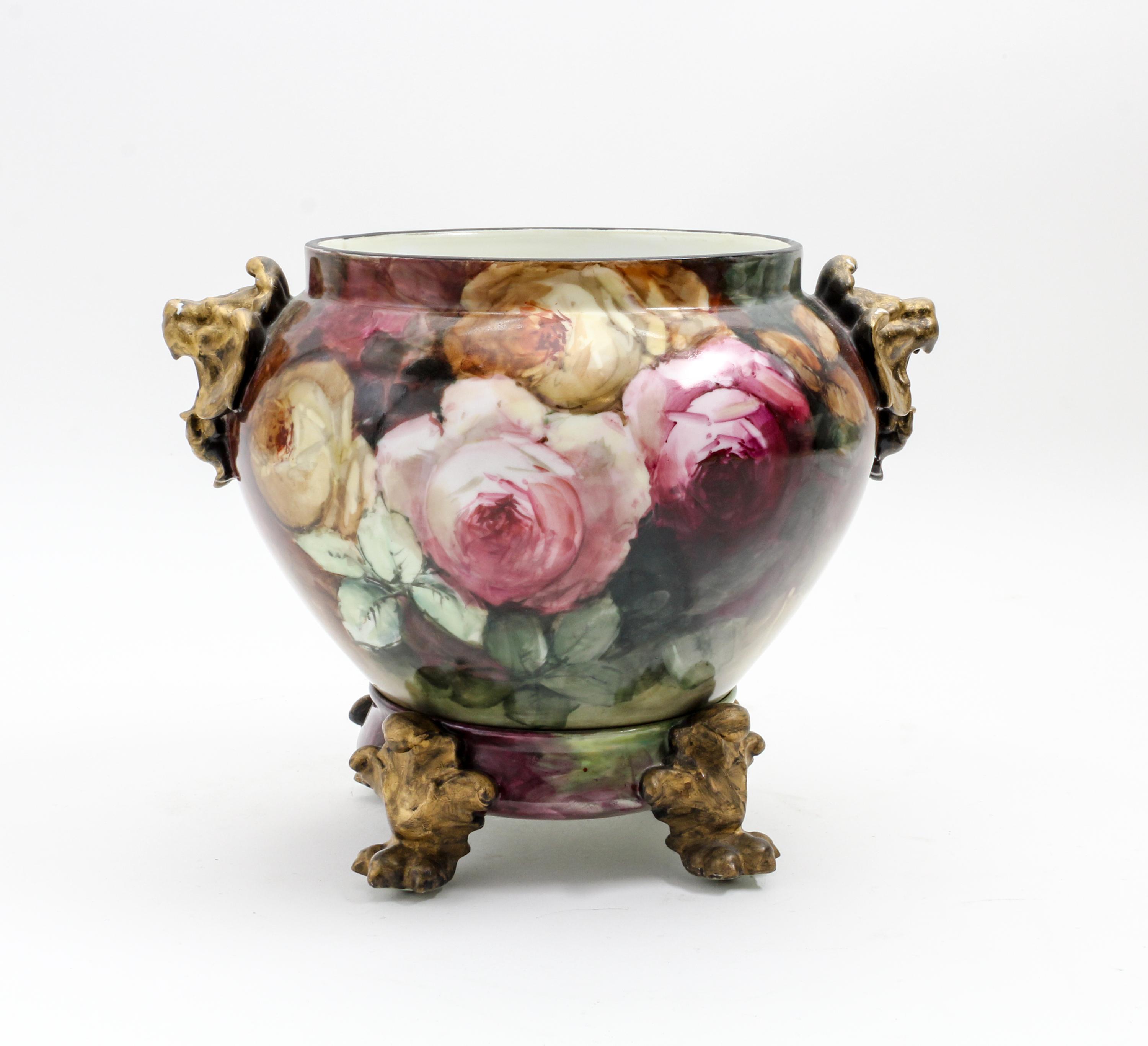 A Delinieres & Company Limoges Porcelain Jardiniere on Stand Width over handles 12 inches. — LATE 19TH CENTURY