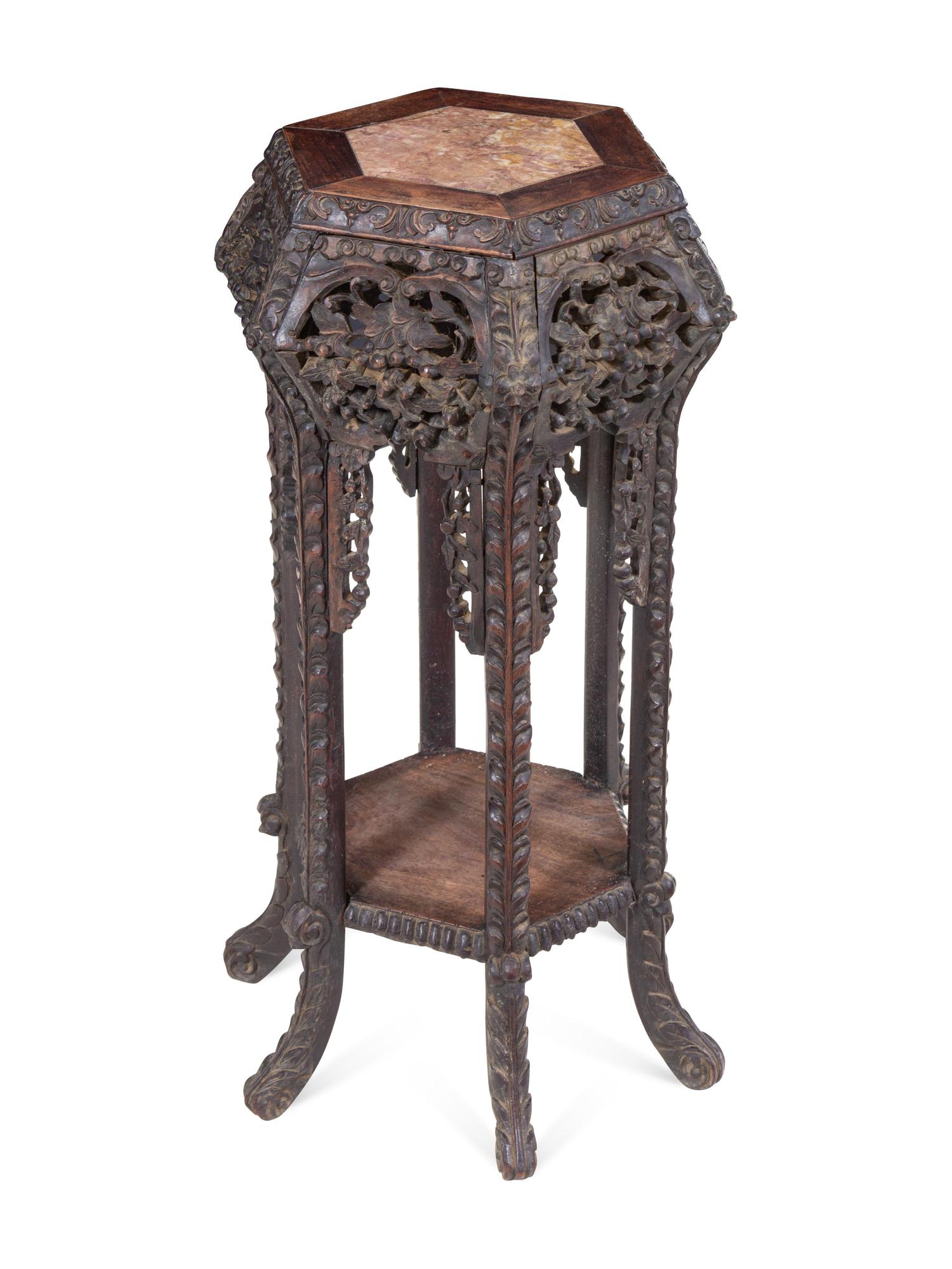 A Chinese Export Carved Hardwood Side Table