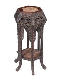 A Chinese Export Carved Hardwood Side Table