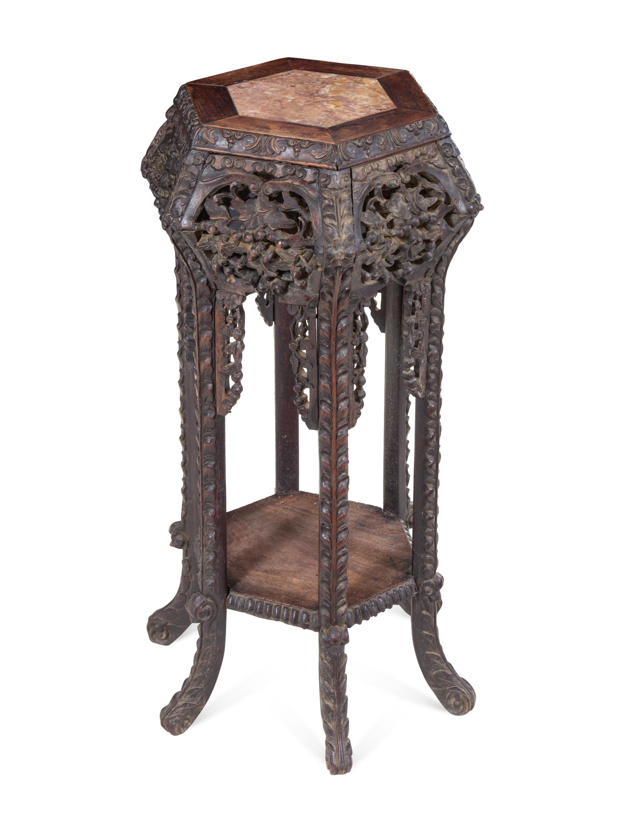 A Chinese Export Carved Hardwood Side Table