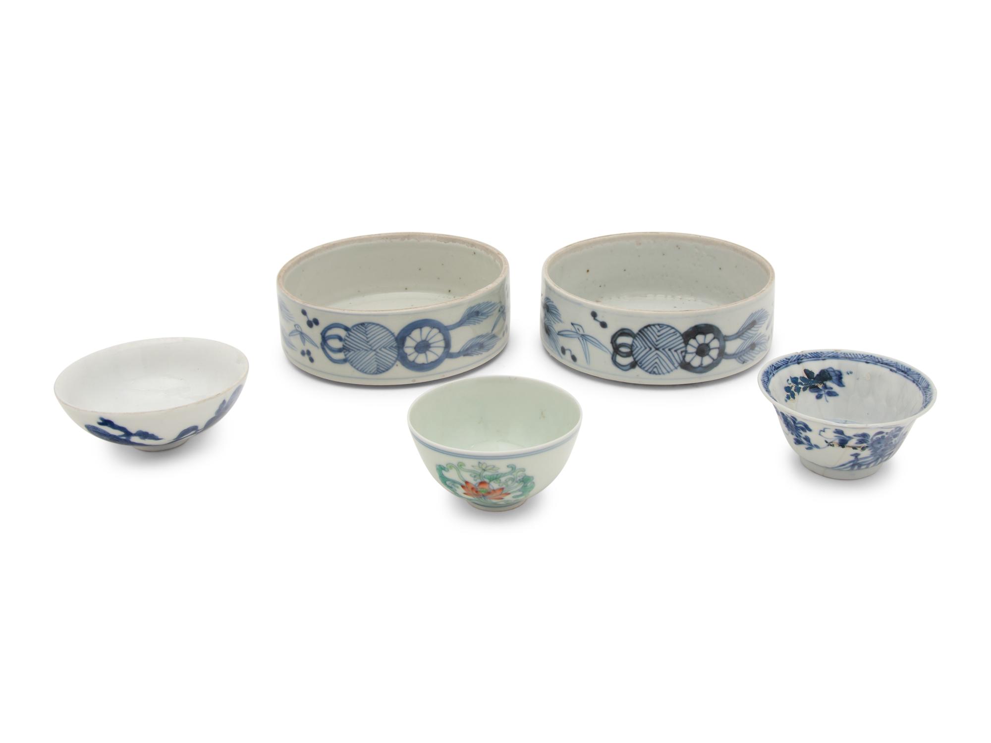 Five Chinese Porcelain Cups and Bowls