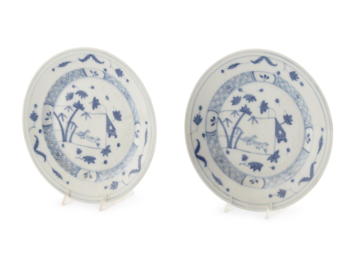 A Pair of Herend Vienna Porcelain Blue and White Porcelain Chargers