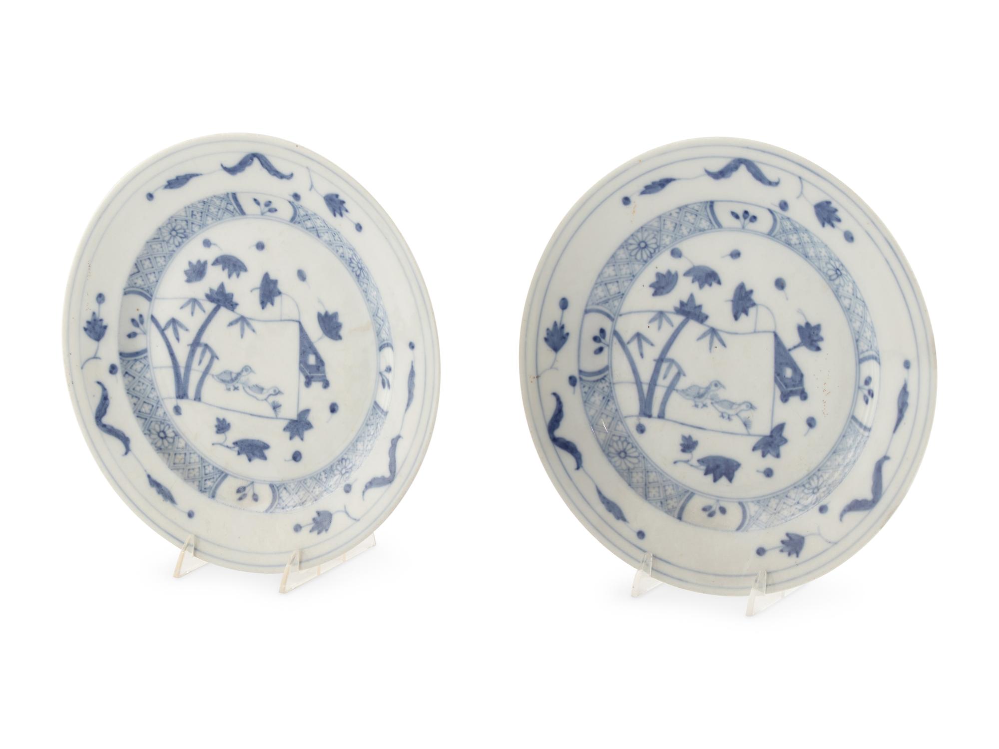 A Pair of Herend Vienna Porcelain Blue and White Porcelain Chargers