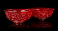 A Pair of Transparent Ruby-Red Peking Glass Bowls Diameter 8 inches. — LATE 19TH/20TH CENTURY
