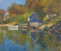 Anthony Thieme (American, 1888-1954) - The Blue Boathouse, Autumn
