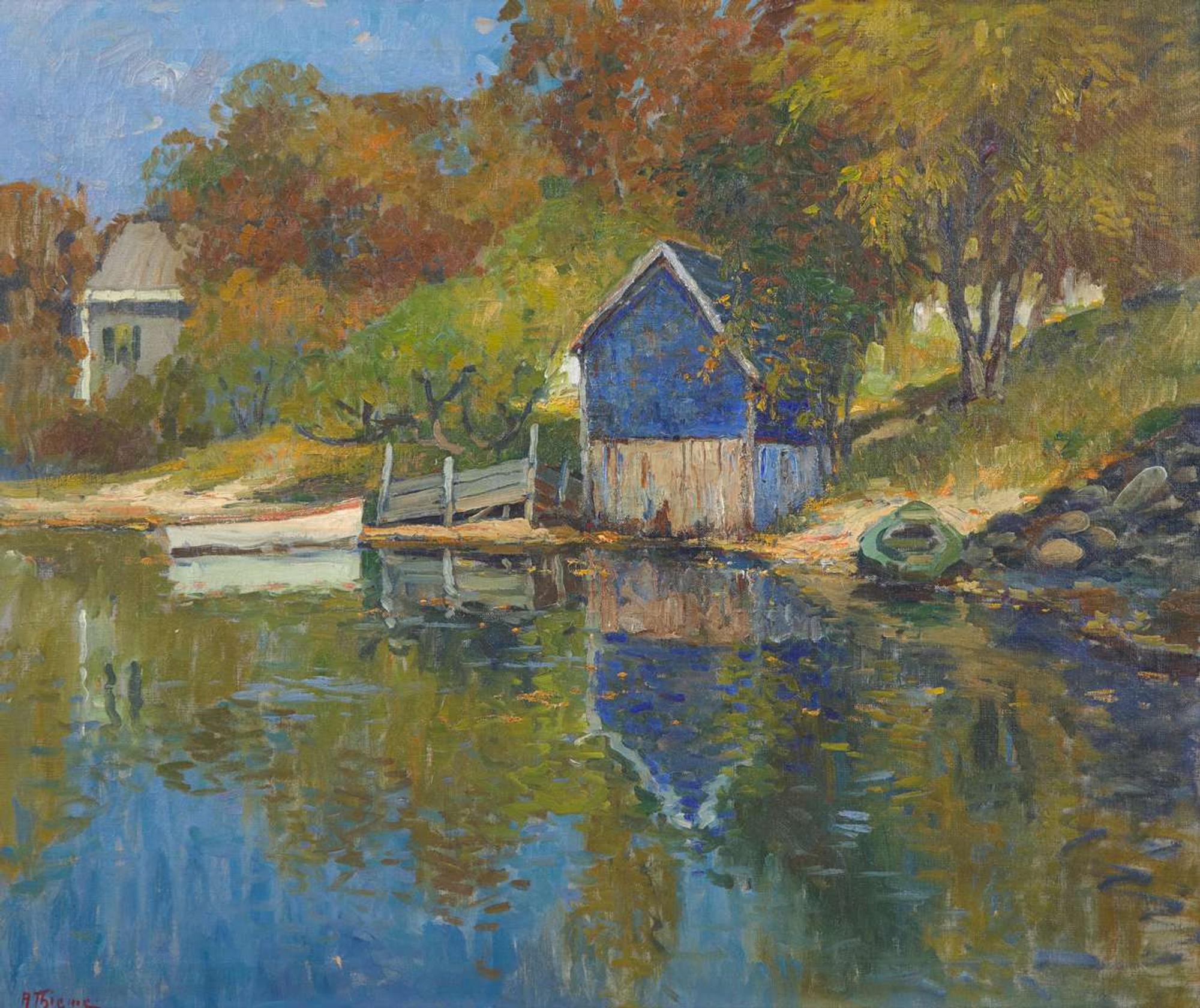 Anthony Thieme (American, 1888-1954) - The Blue Boathouse, Autumn